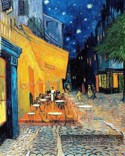 Café terrace glowing under a starry night